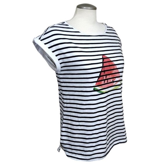 Rickis T Shirt Womens M Black White Striped Watermelon Graphic Tee Cap Sleeve - Picture 5 of 8